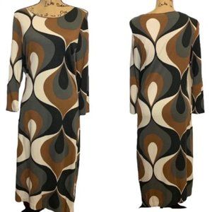 Boden Brown Multicolor Modern Retro Long Sleeve Shift Dress